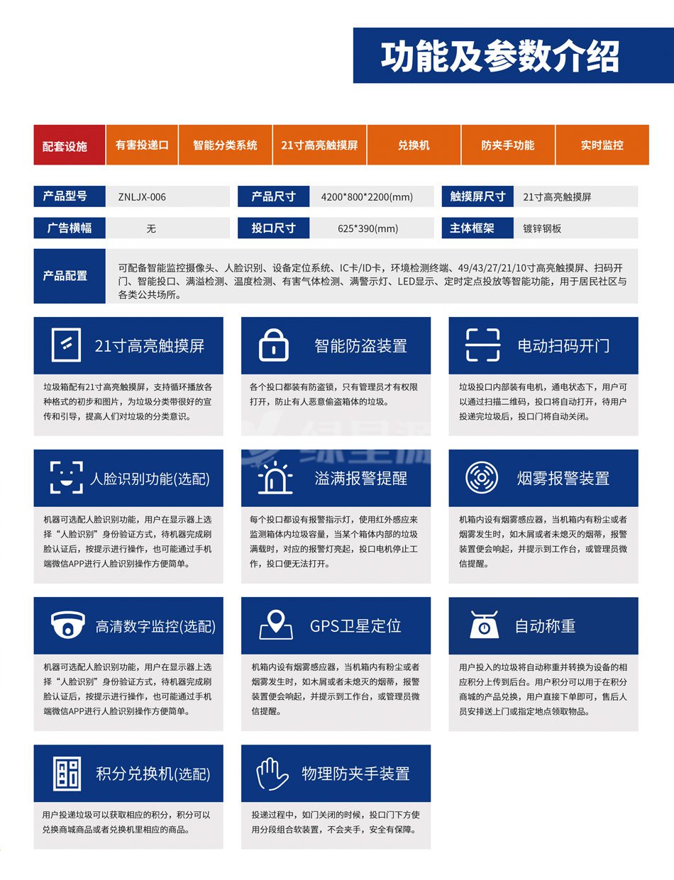 智（zhì）能分類垃圾箱功能及參數（shù）介紹